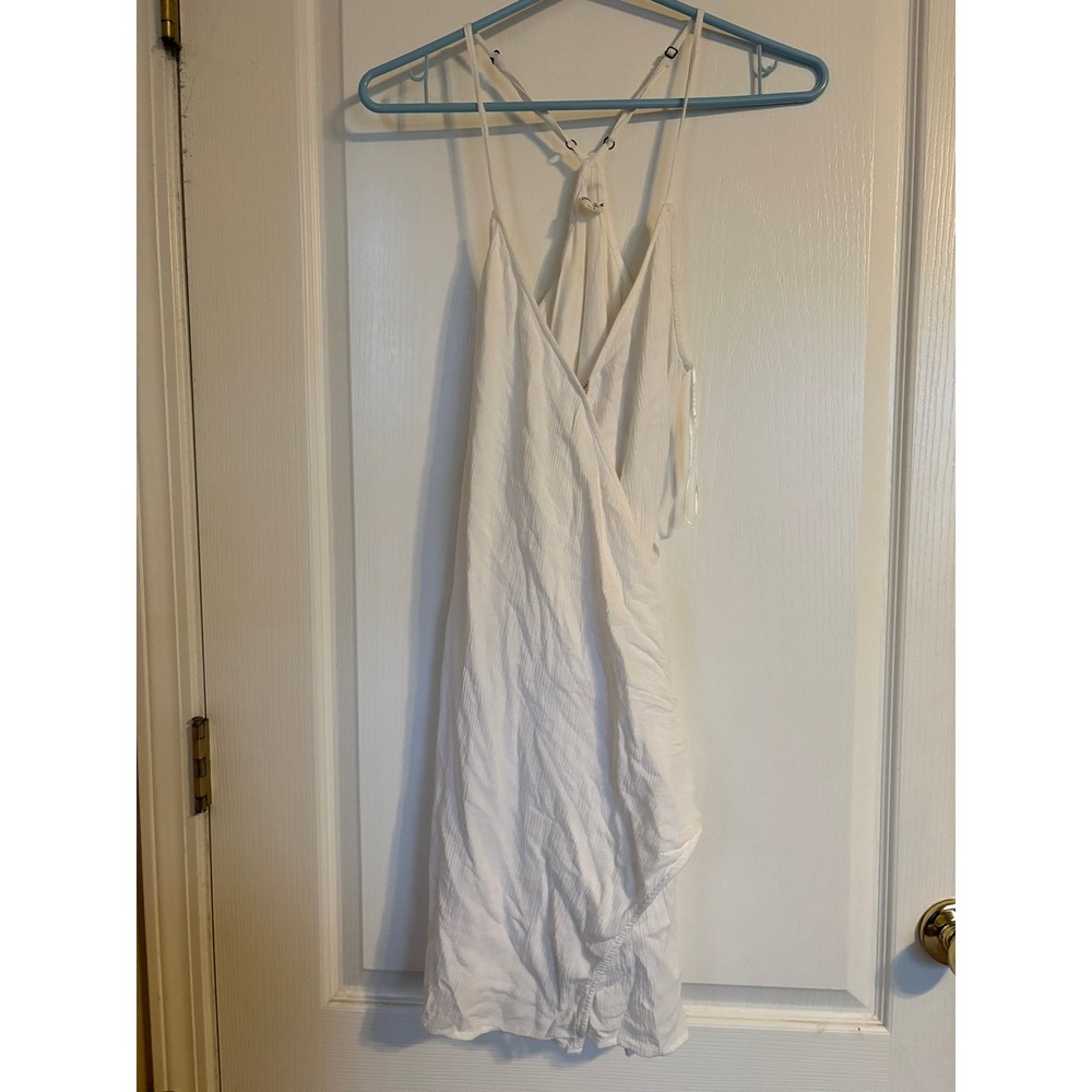ONeill Womens White Gauze Wrap Mini Dress Small Cotton Lined Racerback Beach